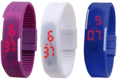 

NS18 Silicone Led Magnet Band Combo of 3 Purple, White And Blue Watch - For Boys & Girls