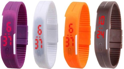 NS18 Silicone Led Magnet Band Combo of 4 Purple, White, Orange And Brown Digital Watch  - For Boys & Girls   Watches  (NS18)