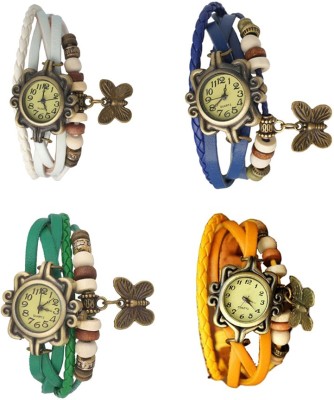 NS18 Vintage Butterfly Rakhi Combo of 4 White, Green, Blue And Yellow Analog Watch  - For Women   Watches  (NS18)