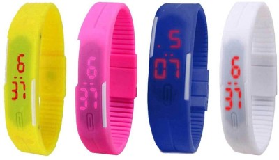 NS18 Silicone Led Magnet Band Combo of 4 Yellow, Pink, Blue And White Digital Watch  - For Boys & Girls   Watches  (NS18)