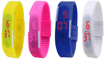 

NS18 Silicone Led Magnet Band Combo of 4 Yellow, Pink, Blue And White Watch - For Boys & Girls
