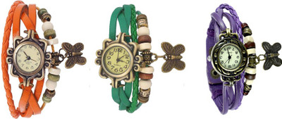 

Kissu Vintage Rakhi Watch Combo of 3 Orange, Green And Purple Watch - For Women