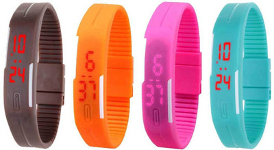 

NS18 Silicone Led Magnet Band Watch Combo of 4 Brown, Orange, Pink And Sky Blue Watch - For Couple
