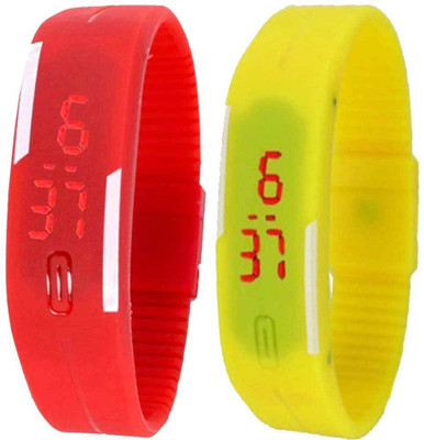 

Kissu Led Band Watch Combo of 2 Red And Yellow Watch - For Couple
