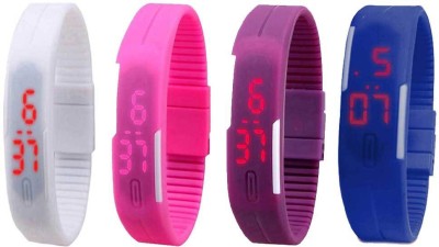 NS18 Silicone Led Magnet Band Combo of 4 White, Pink, Purple And Blue Digital Watch  - For Boys & Girls   Watches  (NS18)
