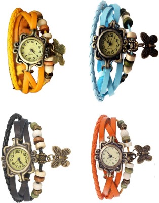 NS18 Vintage Butterfly Rakhi Combo of 4 Yellow, Black, Sky Blue And Orange Analog Watch  - For Women   Watches  (NS18)
