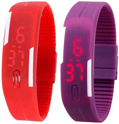 NS18 Silicone Led Magnet Band Set of 2 Red And Purple Digital Watch  - For Boys & Girls   Watches  (NS18)