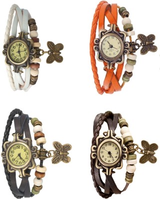 NS18 Vintage Butterfly Rakhi Combo of 4 White, Black, Orange And Brown Analog Watch  - For Women   Watches  (NS18)