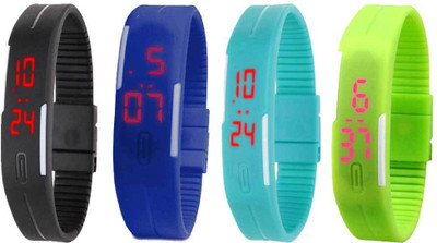 

Kissu Led Magnet Band Combo of 4 Black, Blue, Sky Blue And Green Watch - For Men & Women