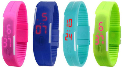 

NS18 Silicone Led Magnet Band Combo of 4 Pink, Blue, Sky Blue And Green Watch - For Boys & Girls