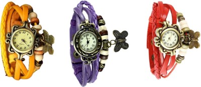 NS18 Vintage Butterfly Rakhi Watch Combo of 3 Yellow, Purple And Red Analog Watch  - For Women   Watches  (NS18)