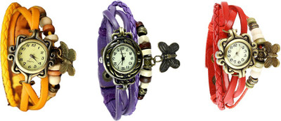 NS18 Vintage Butterfly Rakhi Watch Combo of 3 Yellow, Purple And Red Analog Watch  - For Women   Watches  (NS18)