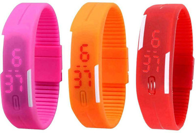

NS18 Silicone Led Magnet Band Combo of 3 Pink, Orange And Red Watch - For Boys & Girls