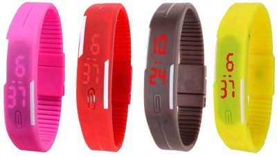 NS18 Silicone Led Magnet Band Combo of 4 Pink, Red, Brown And Yellow Digital Watch  - For Boys & Girls   Watches  (NS18)