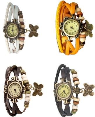 NS18 Vintage Butterfly Rakhi Combo of 4 White, Brown, Yellow And Black Analog Watch  - For Women   Watches  (NS18)