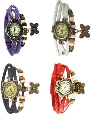 NS18 Vintage Butterfly Rakhi Combo of 4 Purple, Black, White And Red Analog Watch  - For Women   Watches  (NS18)
