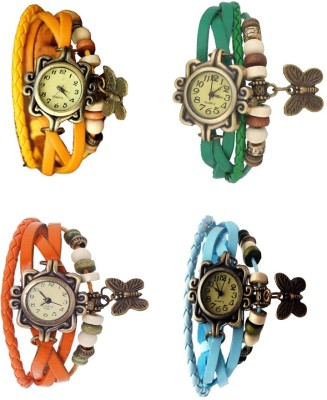 NS18 Vintage Butterfly Rakhi Combo of 4 Yellow, Orange, Green And Sky Blue Analog Watch  - For Women   Watches  (NS18)