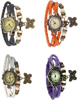 NS18 Vintage Butterfly Rakhi Combo of 4 Black, White, Orange And Purple Analog Watch  - For Women   Watches  (NS18)