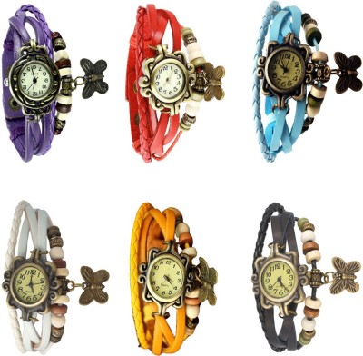 NS18 Vintage Butterfly Rakhi Combo of 6 Purple, Red, Sky Blue, White, Yellow And Black Analog Watch  - For Women   Watches  (NS18)