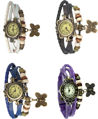 

Kissu Vintage Rakhi Combo of 4 White, Blue, Black And Purple Watch - For Women