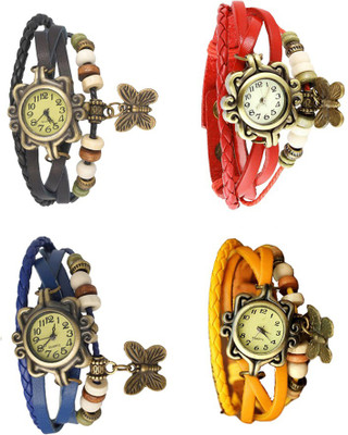 

Kissu Vintage Rakhi Combo of 4 Black, Blue, Red And Yellow Watch - For Women