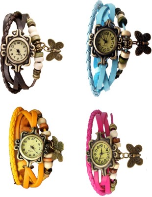 NS18 Vintage Butterfly Rakhi Combo of 4 Brown, Yellow, Sky Blue And Pink Analog Watch  - For Women   Watches  (NS18)