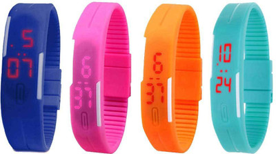 NS18 Silicone Led Magnet Band Watch Combo of 4 Blue, Pink, Orange And Sky Blue Digital Watch  - For Couple   Watches  (NS18)