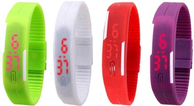 NS18 Silicone Led Magnet Band Watch Combo of 4 Green, White, Red And Purple Digital Watch  - For Couple   Watches  (NS18)