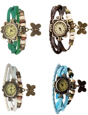 NS18 Vintage Butterfly Rakhi Combo of 4 Green, White, Brown And Sky Blue Analog Watch  - For Women   Watches  (NS18)