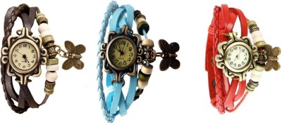 NS18 Vintage Butterfly Rakhi Watch Combo of 3 Brown, Sky Blue And Red Analog Watch  - For Women   Watches  (NS18)