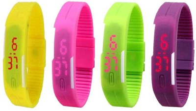NS18 Silicone Led Magnet Band Watch Combo of 4 Yellow, Pink, Green And Purple Digital Watch  - For Couple   Watches  (NS18)