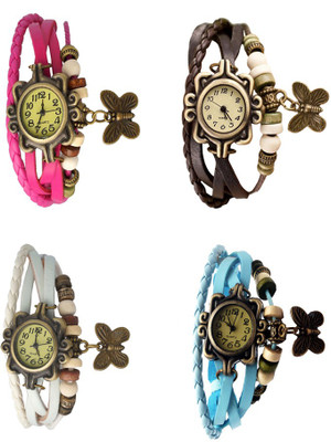 

Kissu Vintage Rakhi Combo of 4 Pink, White, Brown And Sky Blue Watch - For Women