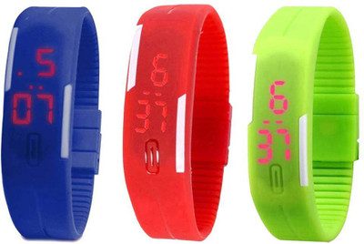 

NS18 Silicone Led Magnet Band Combo of 3 Blue, Red And Green Watch - For Boys & Girls