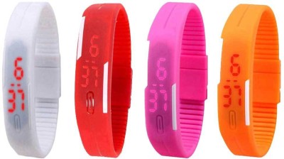 NS18 Silicone Led Magnet Band Combo of 4 White, Red, Pink And Orange Digital Watch  - For Boys & Girls   Watches  (NS18)