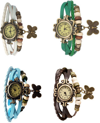 

Kissu Vintage Rakhi Combo of 4 White, Sky Blue, Green And Brown Watch - For Women