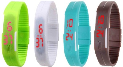 NS18 Silicone Led Magnet Band Combo of 4 Green, White, Sky Blue And Brown Digital Watch  - For Boys & Girls   Watches  (NS18)