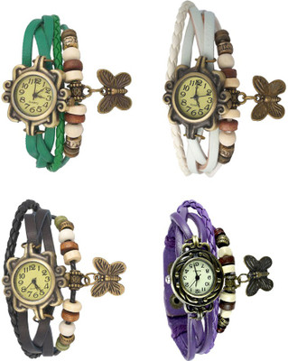 

NS18 Vintage Butterfly Rakhi Combo of 4 Green, Black, White And Purple Watch - For Women