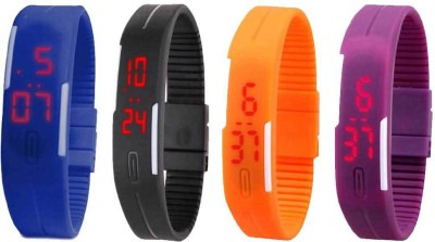 NS18 Silicone Led Magnet Band Watch Combo of 4 Blue, Black, Orange And Purple Digital Watch  - For Couple   Watches  (NS18)