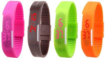 NS18 Silicone Led Magnet Band Combo of 4 Pink, Brown, Green And Orange Digital Watch  - For Boys & Girls   Watches  (NS18)