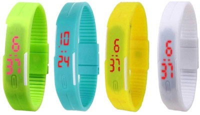 NS18 Silicone Led Magnet Band Combo of 4 Green, Sky Blue, Yellow And White Digital Watch  - For Boys & Girls   Watches  (NS18)