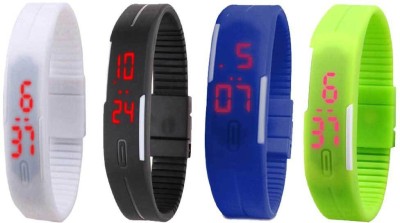 NS18 Silicone Led Magnet Band Combo of 4 White, Black, Blue And Green Digital Watch  - For Boys & Girls   Watches  (NS18)