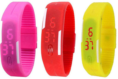 

Kissu Led Magnet Band Combo of 3 Pink, Red And Yellow Watch - For Men & Women