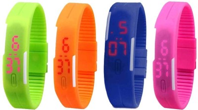 NS18 Silicone Led Magnet Band Combo of 4 Green, Orange, Blue And Pink Digital Watch  - For Boys & Girls   Watches  (NS18)