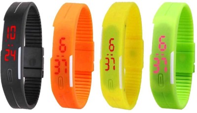 NS18 Silicone Led Magnet Band Combo of 4 Black, Orange, Yellow And Green Digital Watch  - For Boys & Girls   Watches  (NS18)