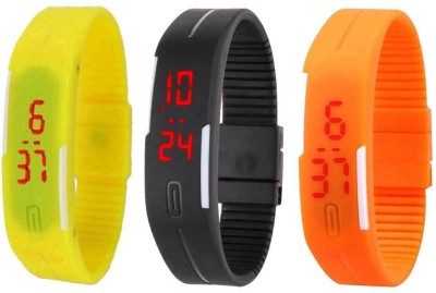 NS18 Silicone Led Magnet Band Combo of 3 Yellow, Black And Orange Digital Watch  - For Boys & Girls   Watches  (NS18)