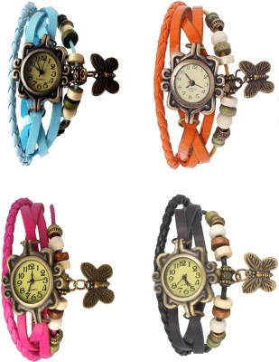 NS18 Vintage Butterfly Rakhi Combo of 4 Sky Blue, Pink, Orange And Black Analog Watch  - For Women   Watches  (NS18)