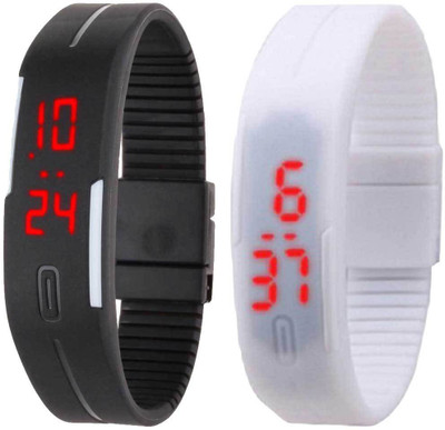 NS18 Silicone Led Magnet Band Set of 2 Black And White Watch - For Boys & Girls