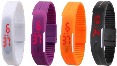 NS18 Silicone Led Magnet Band Combo of 4 White, Purple, Orange And Black Digital Watch  - For Boys & Girls   Watches  (NS18)