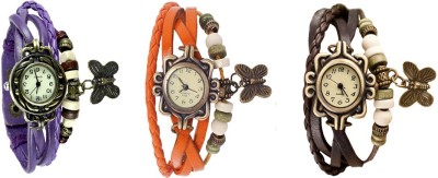NS18 Vintage Butterfly Rakhi Watch Combo of 3 Purple, Orange And Brown Analog Watch  - For Women   Watches  (NS18)