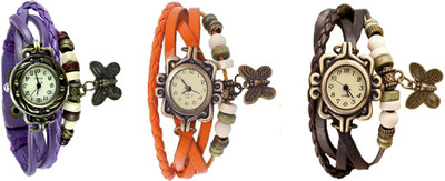 

NS18 Vintage Butterfly Rakhi Watch Combo of 3 Purple, Orange And Brown Watch - For Women